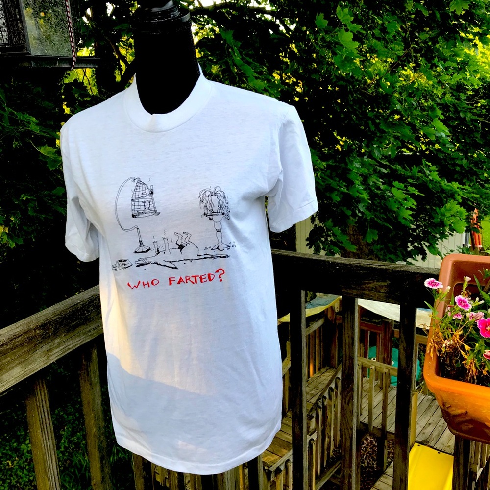 Who Farted Signed 1984 Funny Bird Dog Size L Single-Stitch White USA Vtg